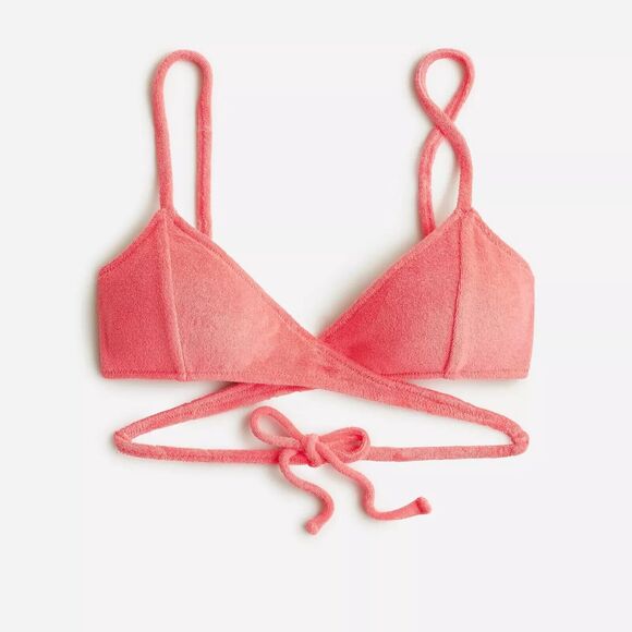 J Crew Bikini Top Womens XXL Orange Terry Cloth Wrap Tie Tank Beach Swimsuit - Picture 1 of 8